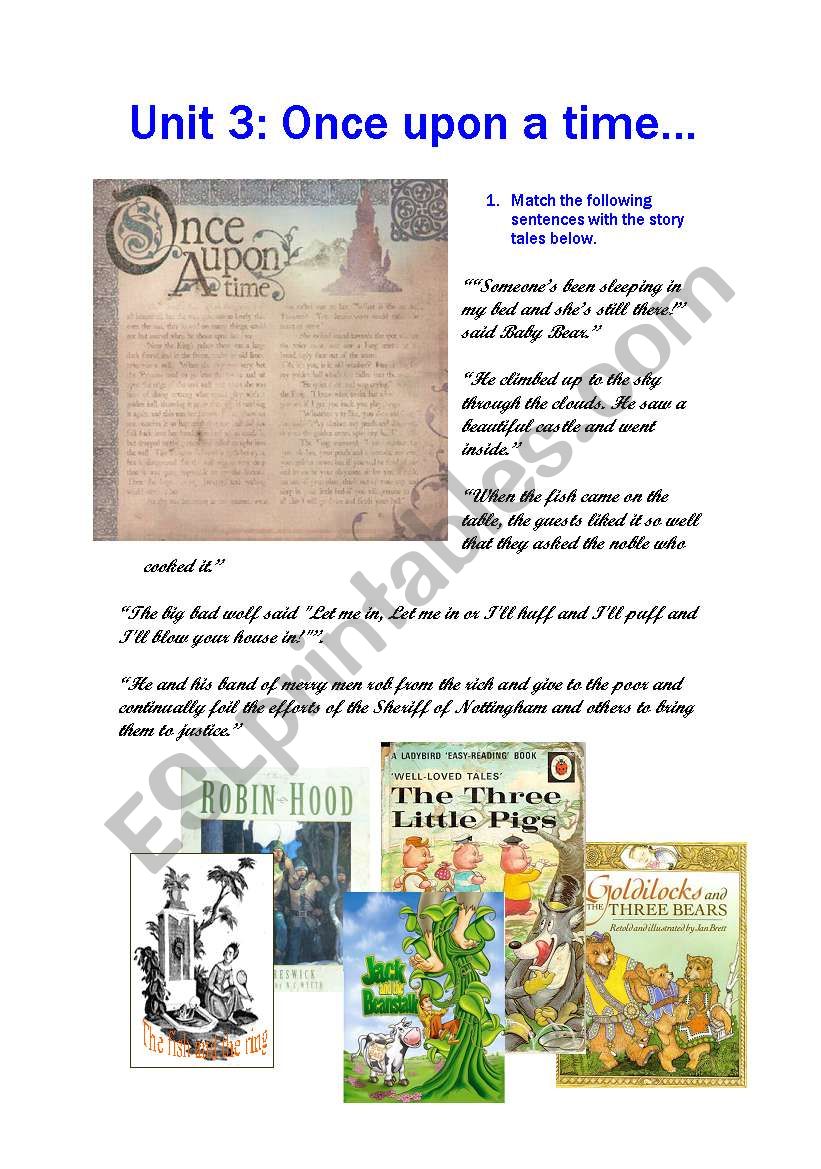 story tales matching worksheet