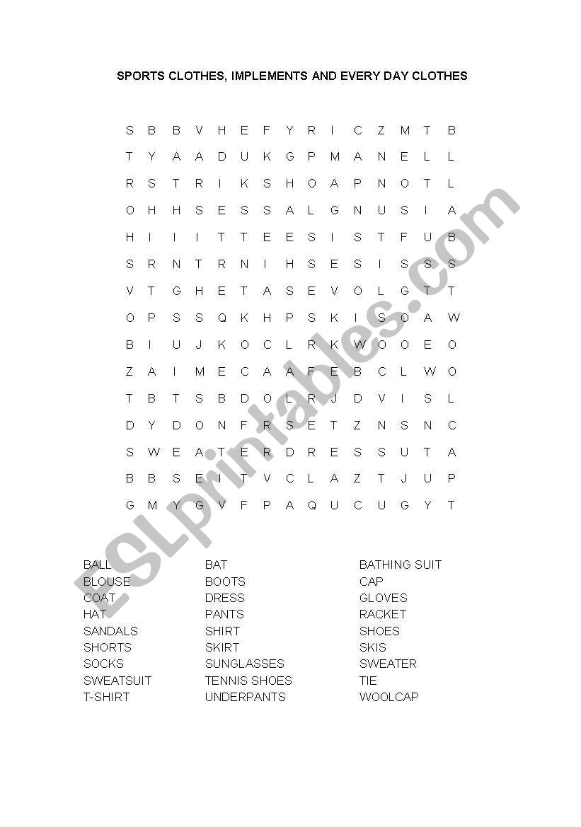 SPORTS  & CLOTHES worksheet