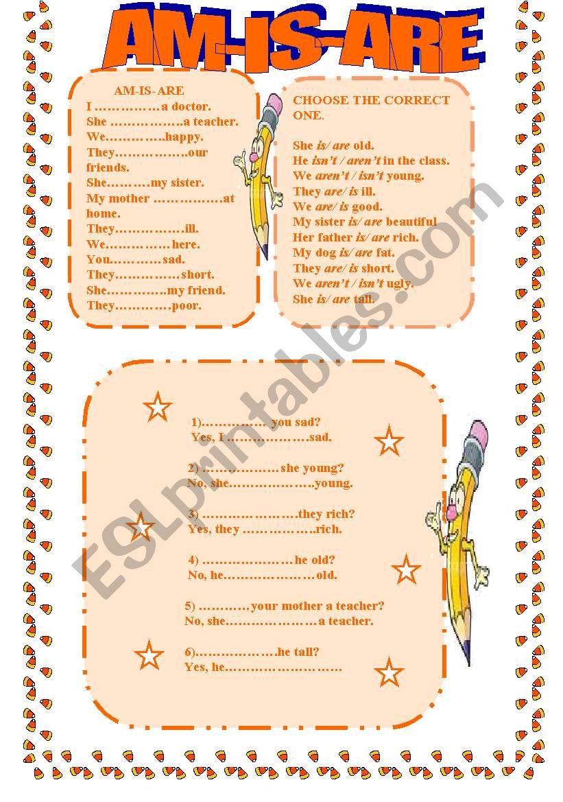 verb to be worksheet