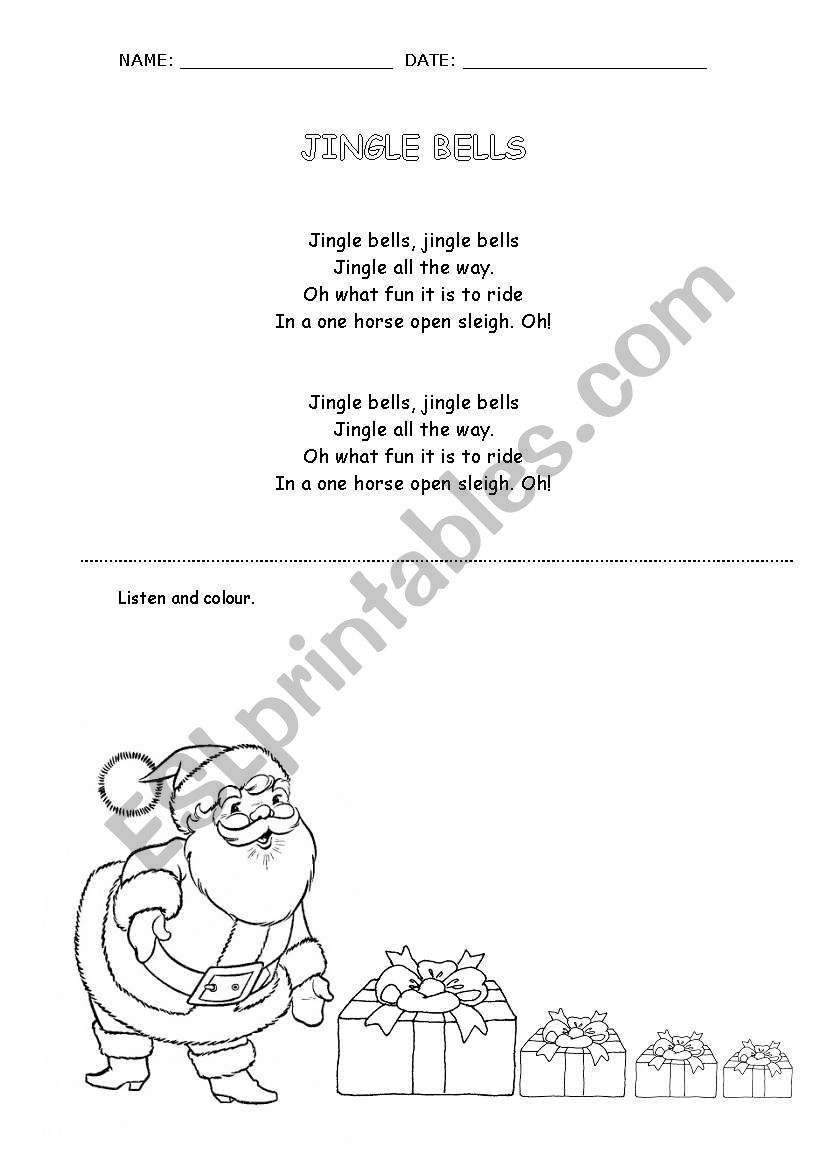 Jingle Bells Christmas song worksheet