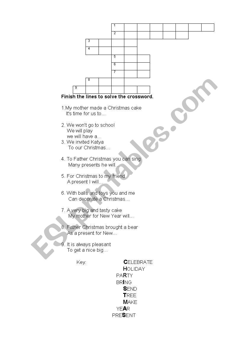 Christmas crossword worksheet