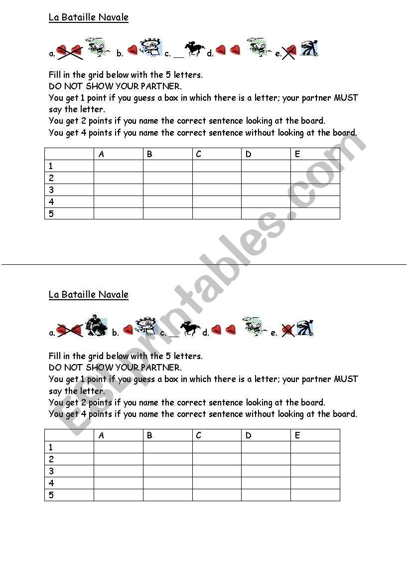 sports battleships worksheet