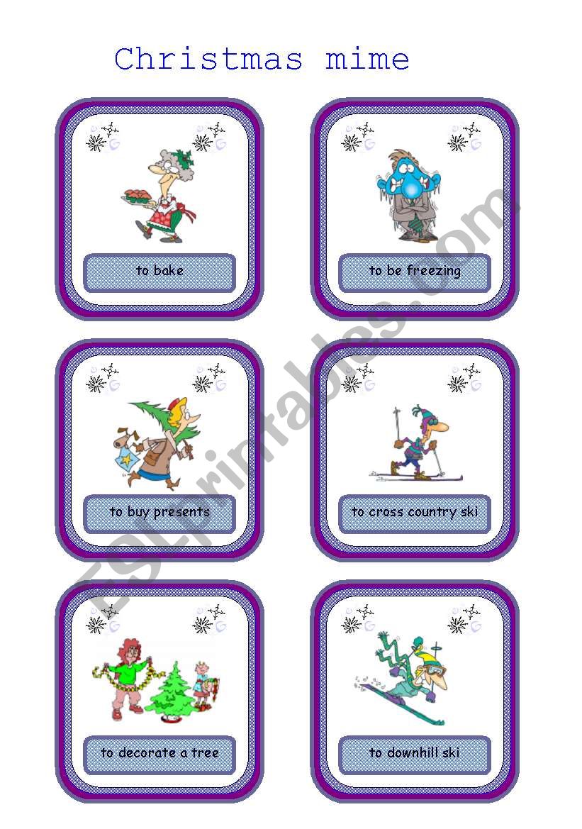 Christmas mime game, part 1/4 worksheet