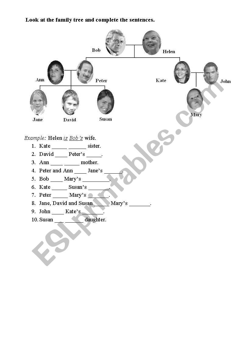 Family tree gap-filling worksheet