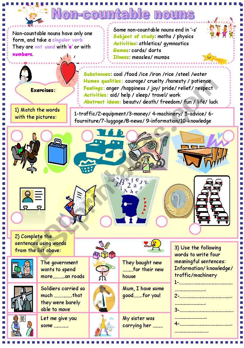 non countable nouns worksheet