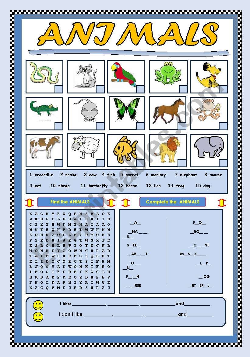 ANIMALS worksheet