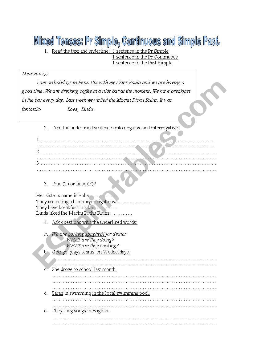 Mixed Tenses worksheet