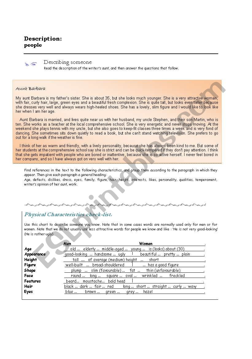 describing people worksheet