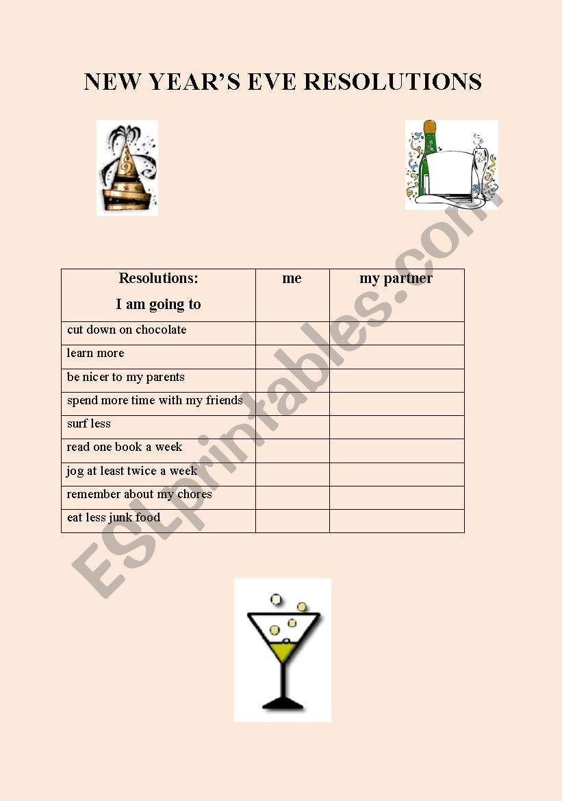 New Years Eve Resolutions worksheet