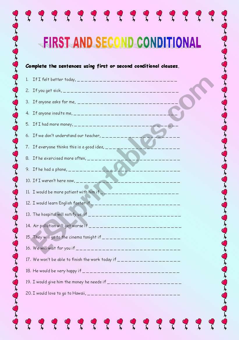 First and Second Conditionals worksheet