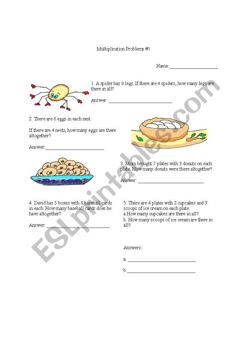 Multiplication Word Problem worksheet