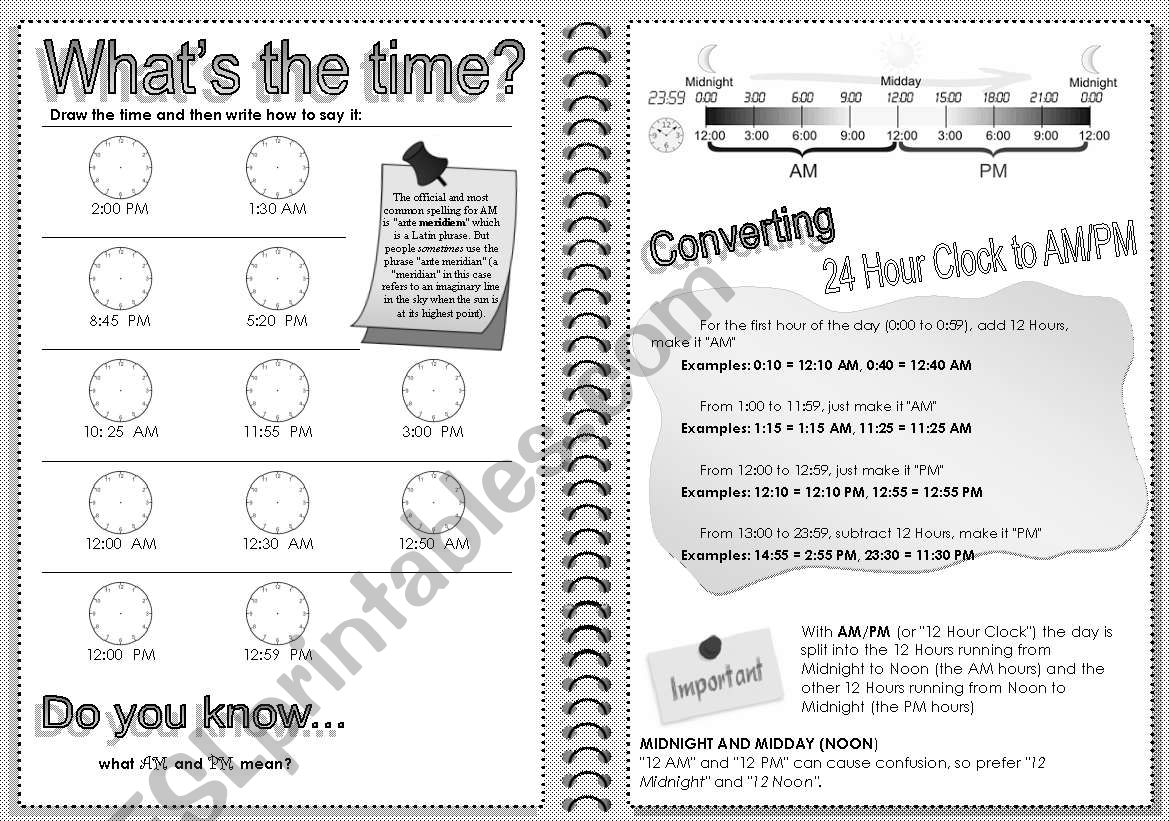 WHATS THE TIME? Free NOTEBOOK layout - PRINTER FRIENDLY