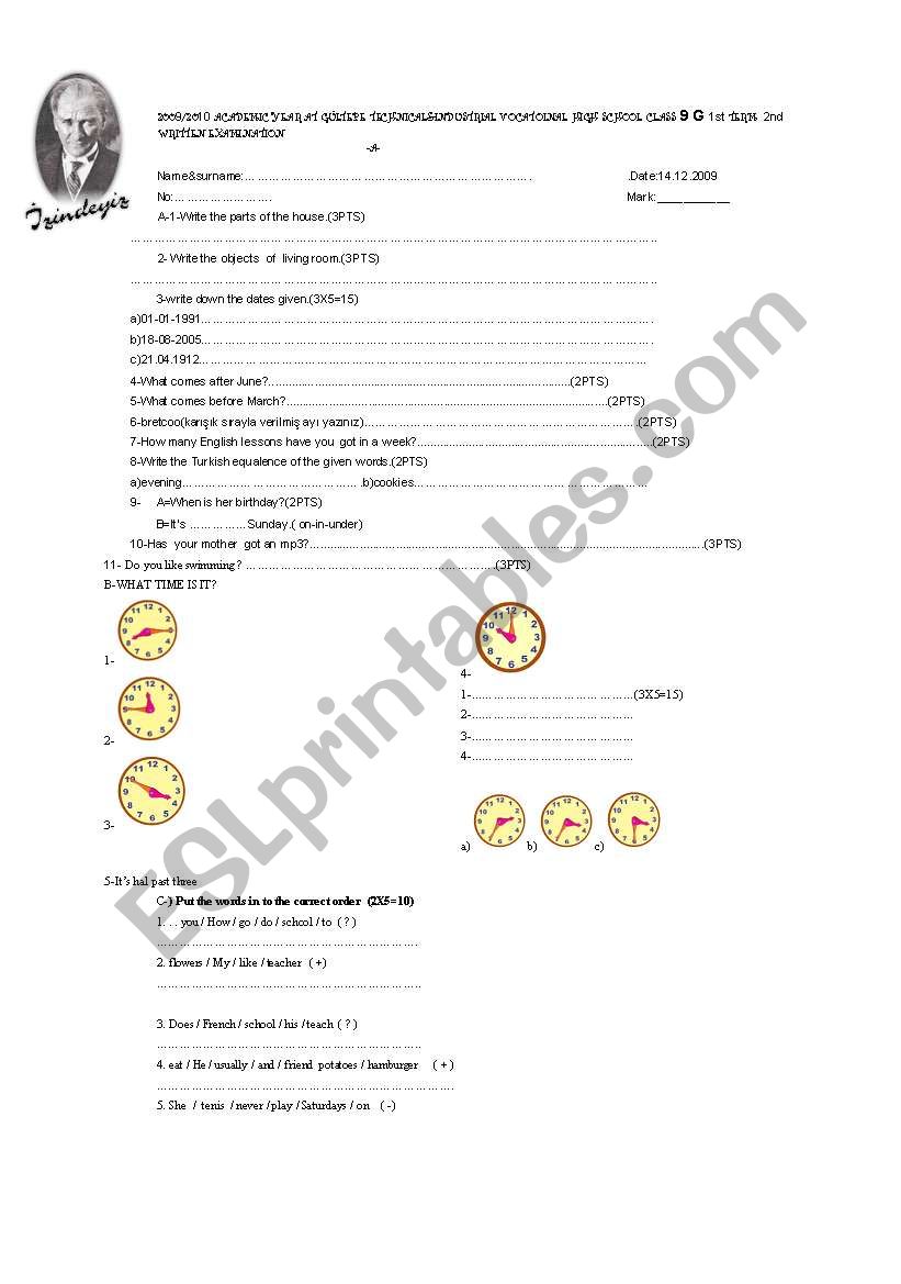 exam paper worksheet