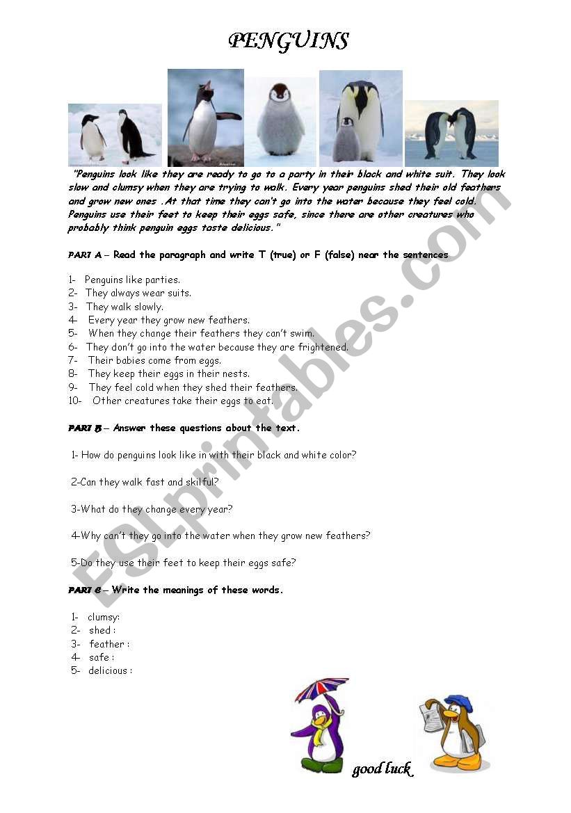 PENGUINS worksheet