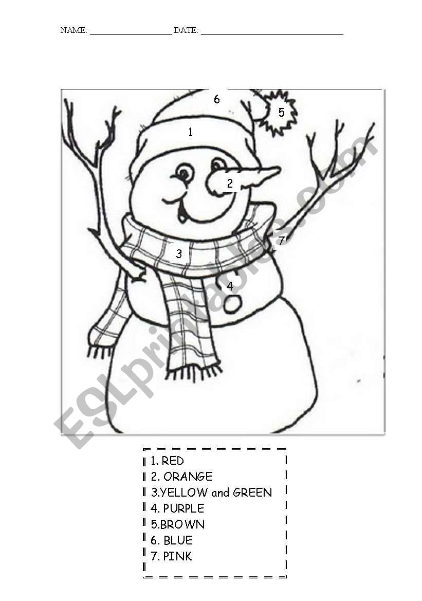 Colour a snowman worksheet