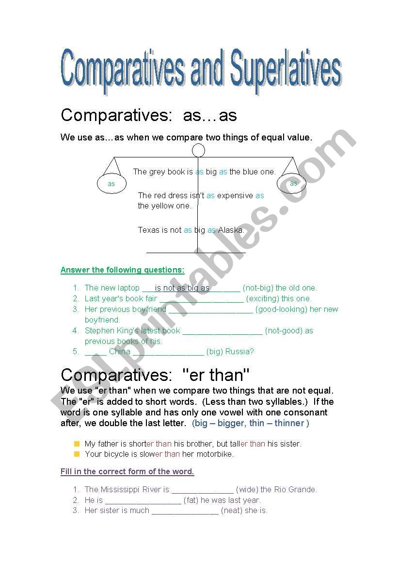 Comparatives and Superlatives worksheet