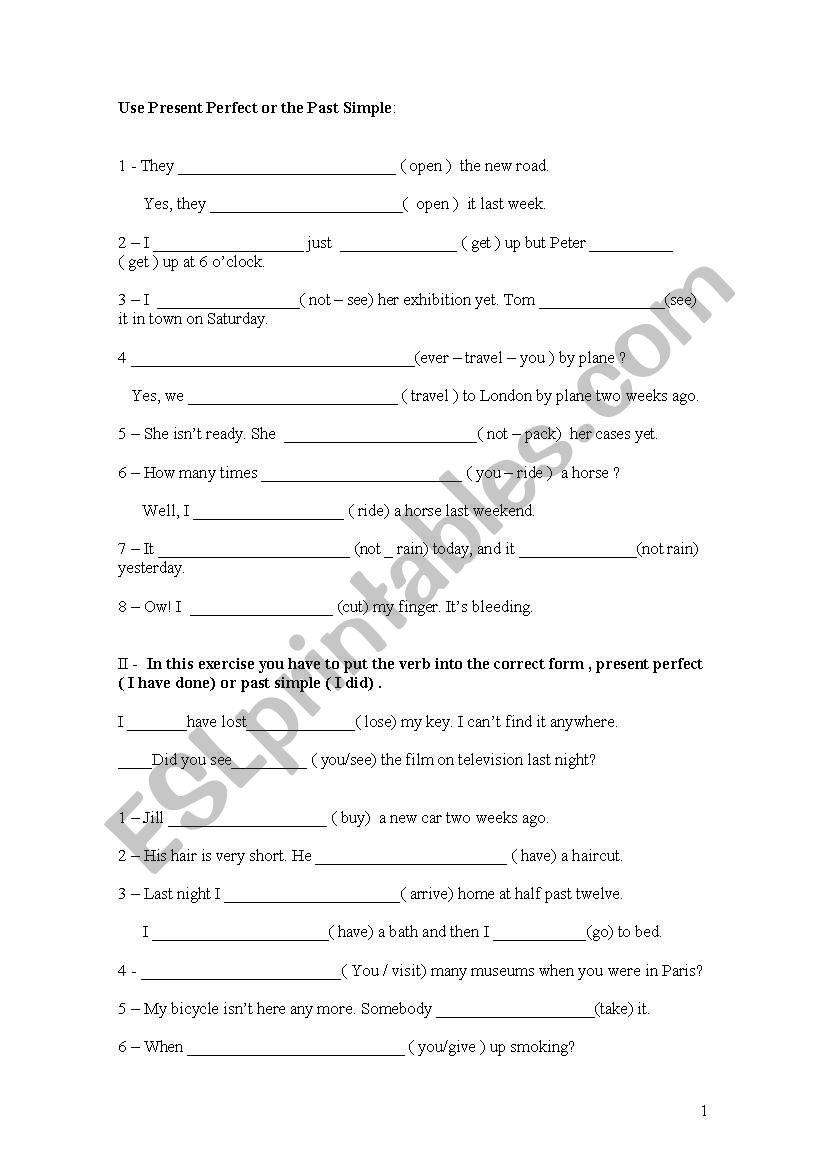 present perfect simple past distinction exercise