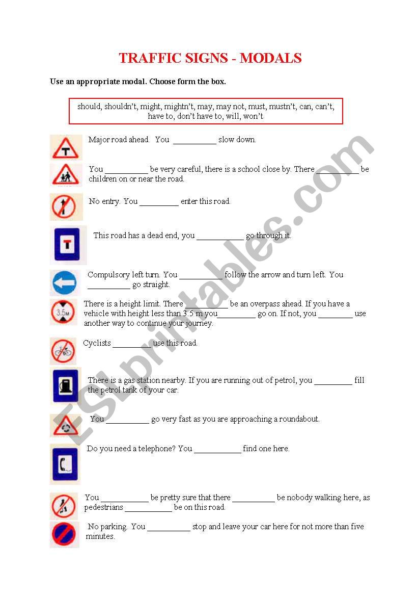 TRAFFIC SIGNS - MODALS worksheet