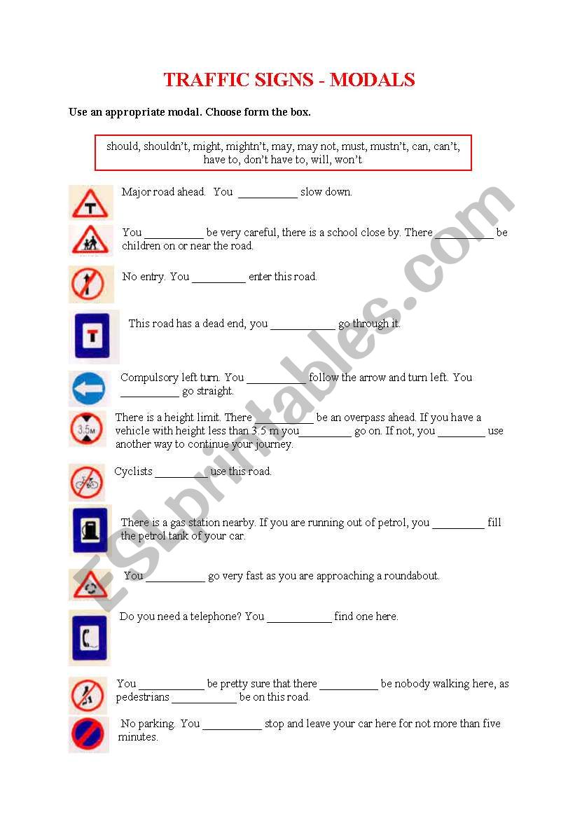 TRAFFIC SIGNS - MODALS worksheet