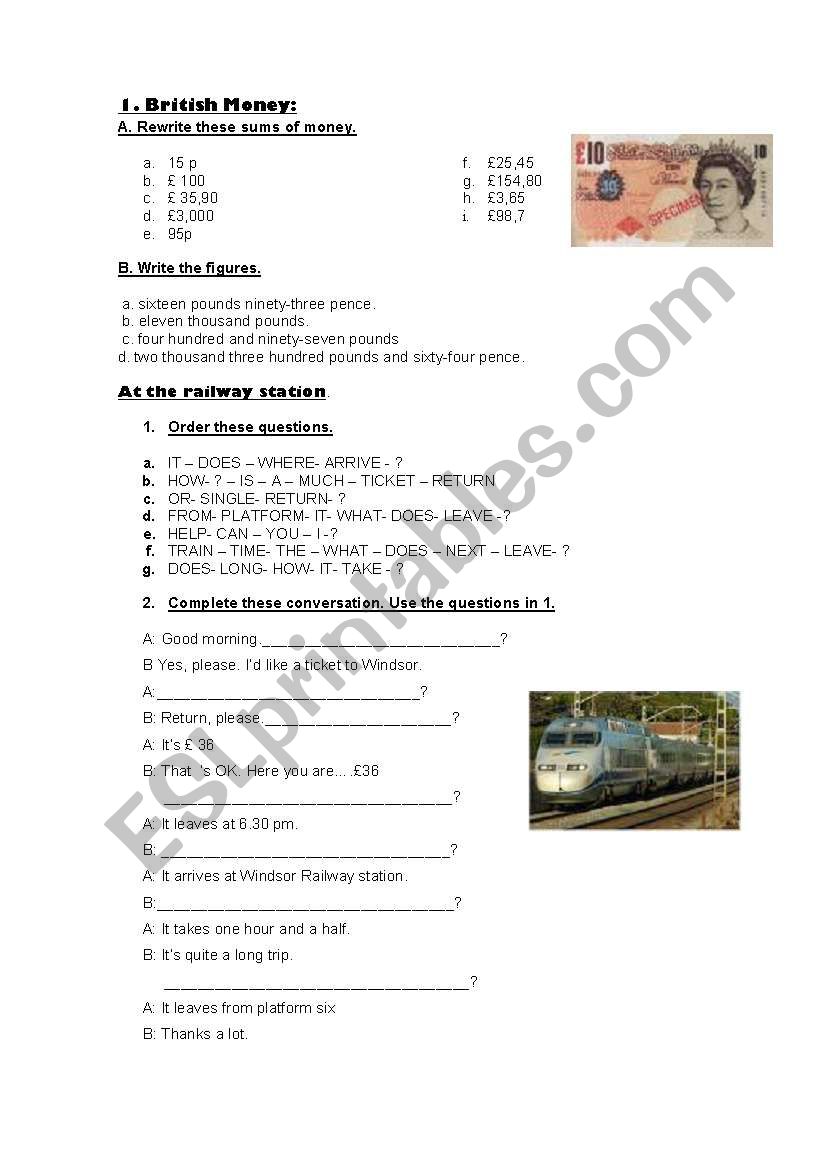 Train and  Bus timetables worksheet