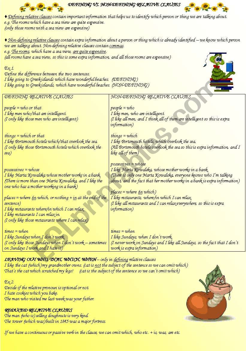 Defining and non-defining relative clauses