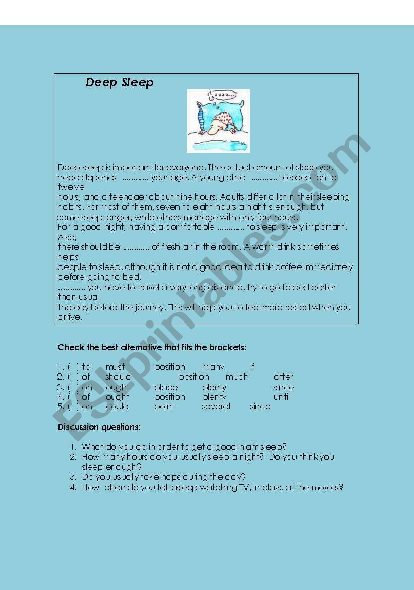 Deep sleep worksheet