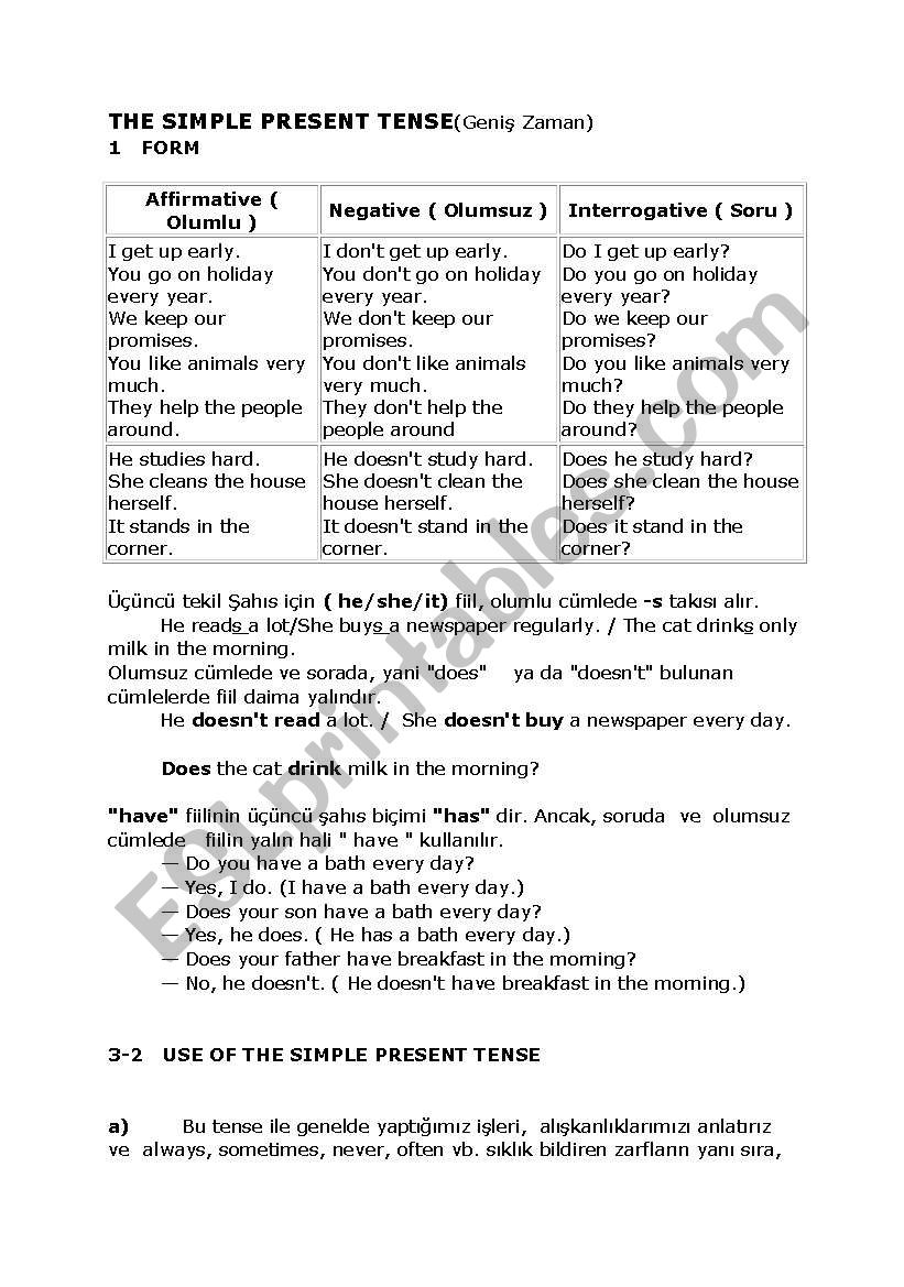 the sımple present worksheet