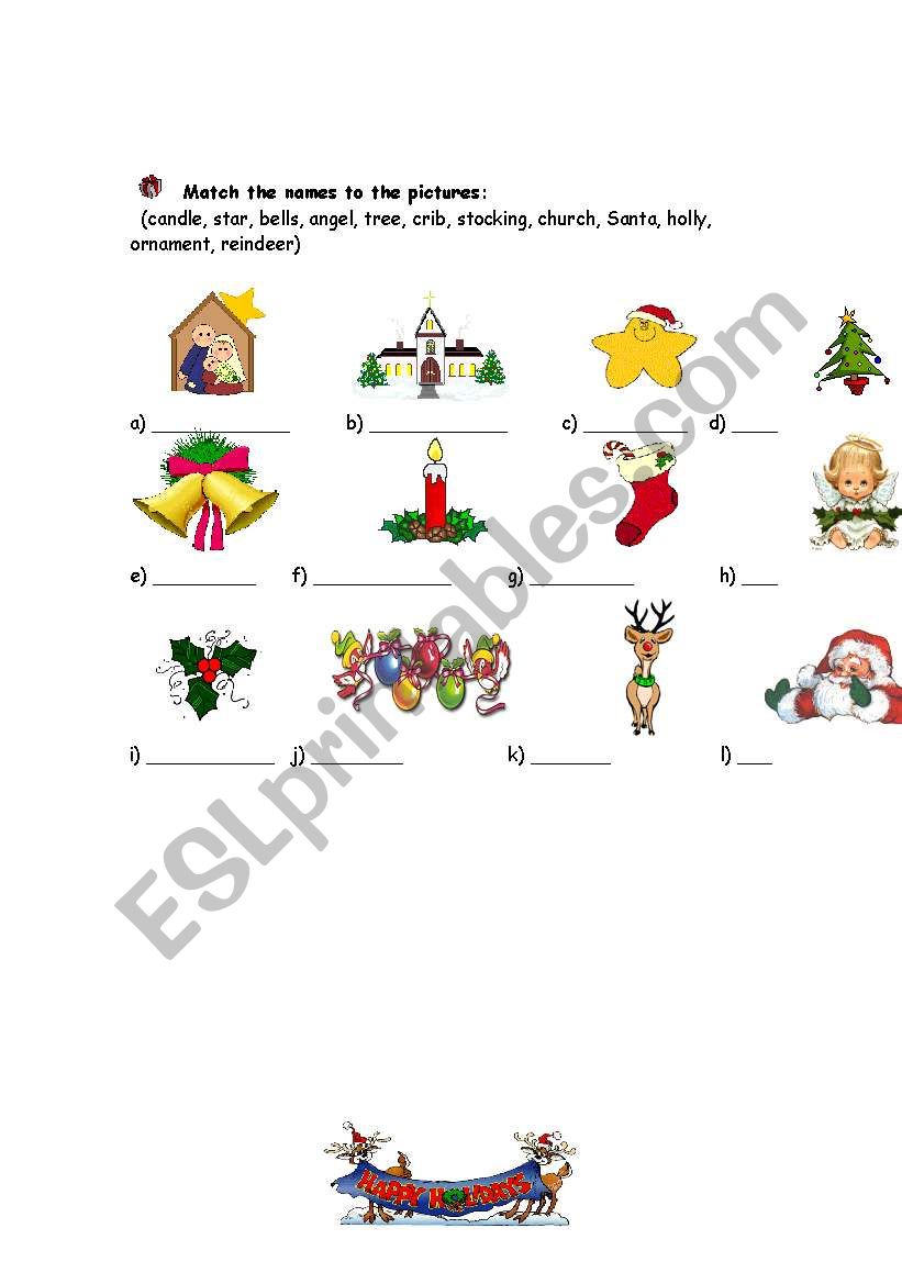 Christmas vocabulary worksheet