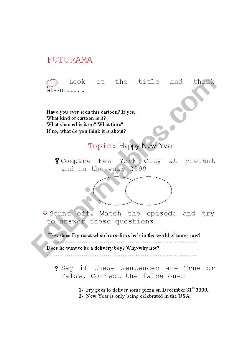 Futurama New Year worksheet