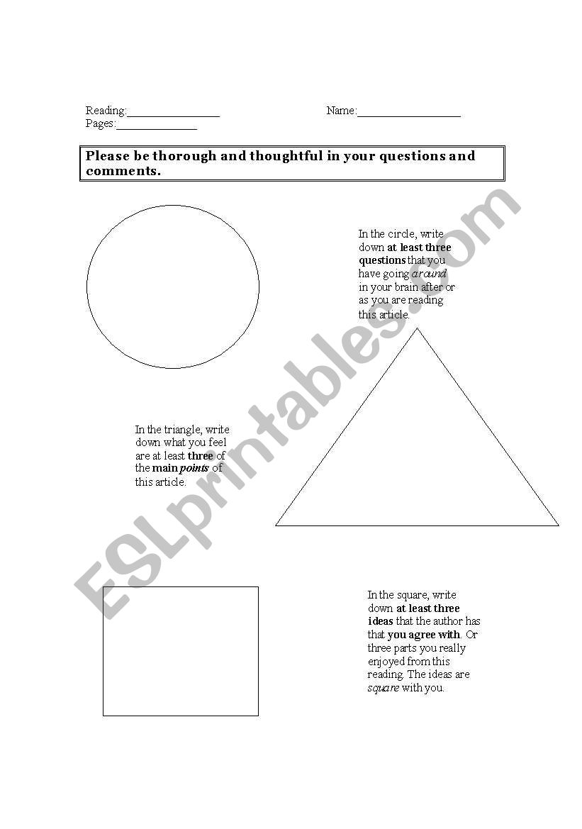 Circle Square Triangle During Reading Graphic Organizer