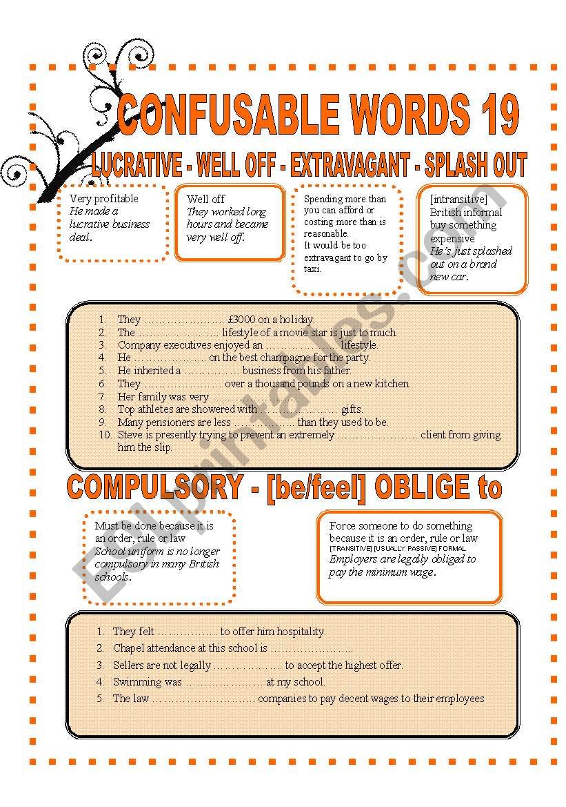 CONFUSABLE WORDS 19 worksheet