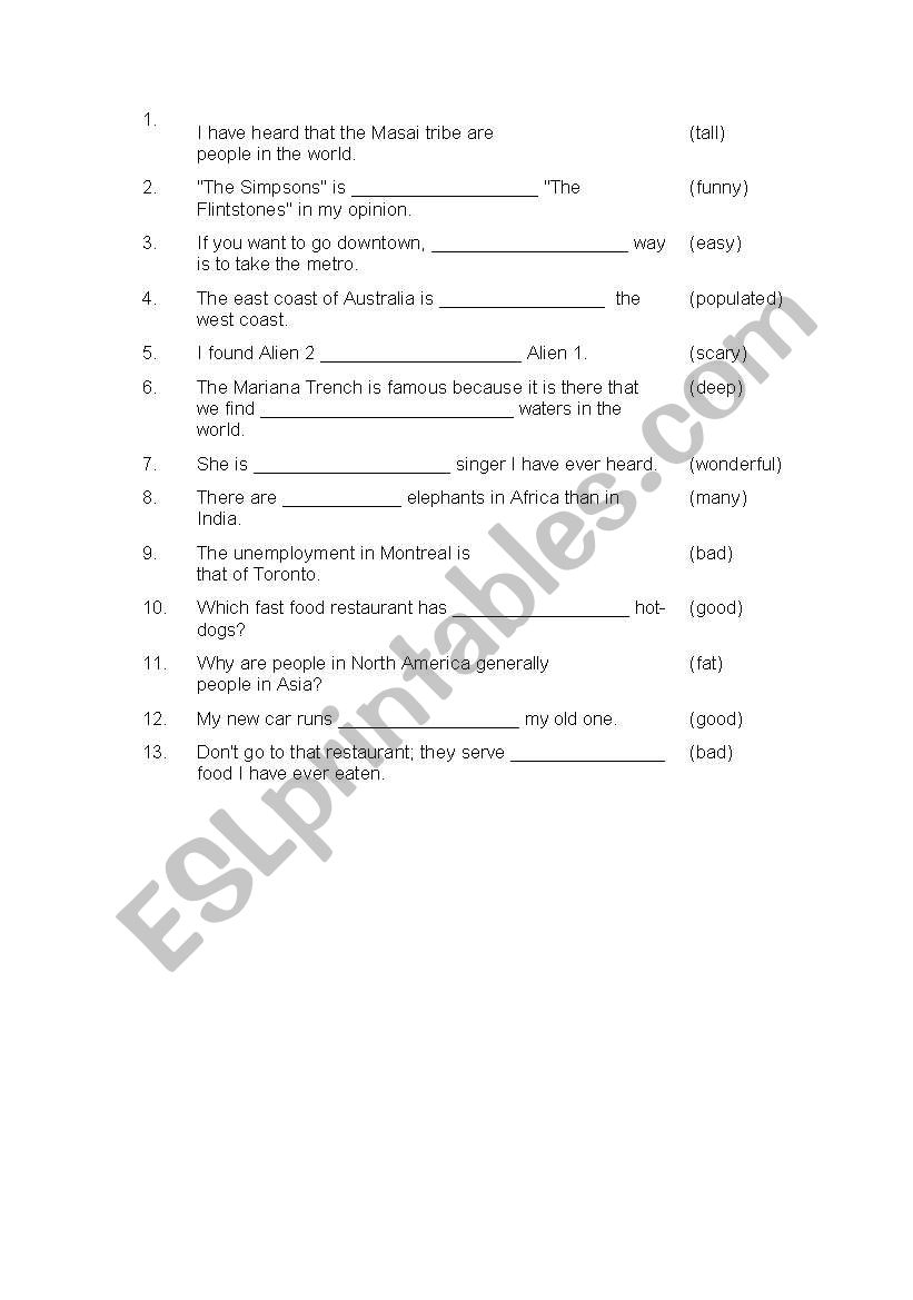COMPARATIVES VS SUPERLATIVES worksheet