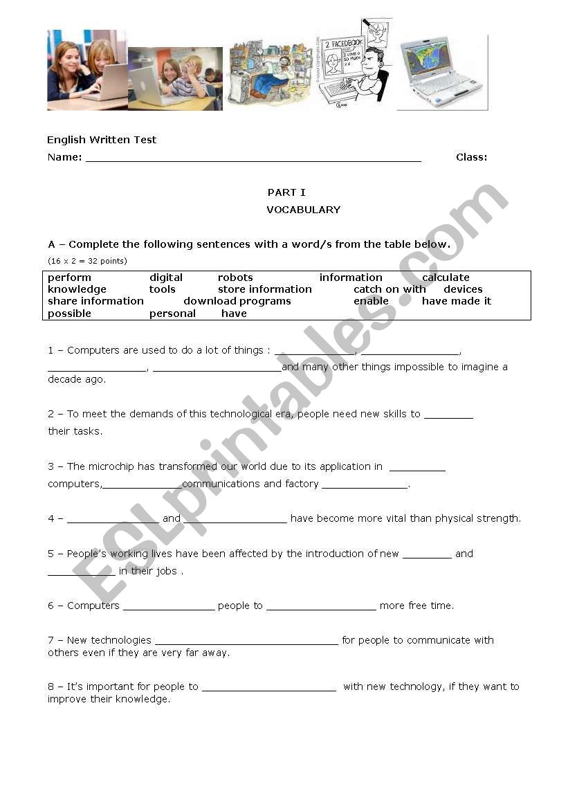Technology in peoples lives worksheet