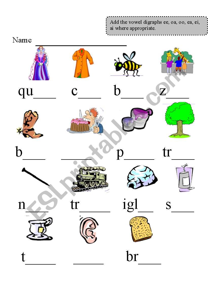 vowel digraphs  worksheet