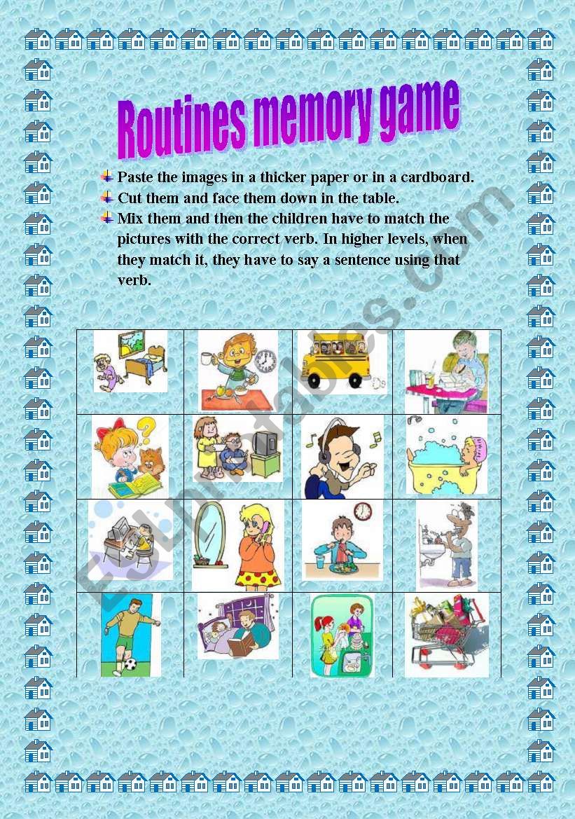 Routines memory game worksheet