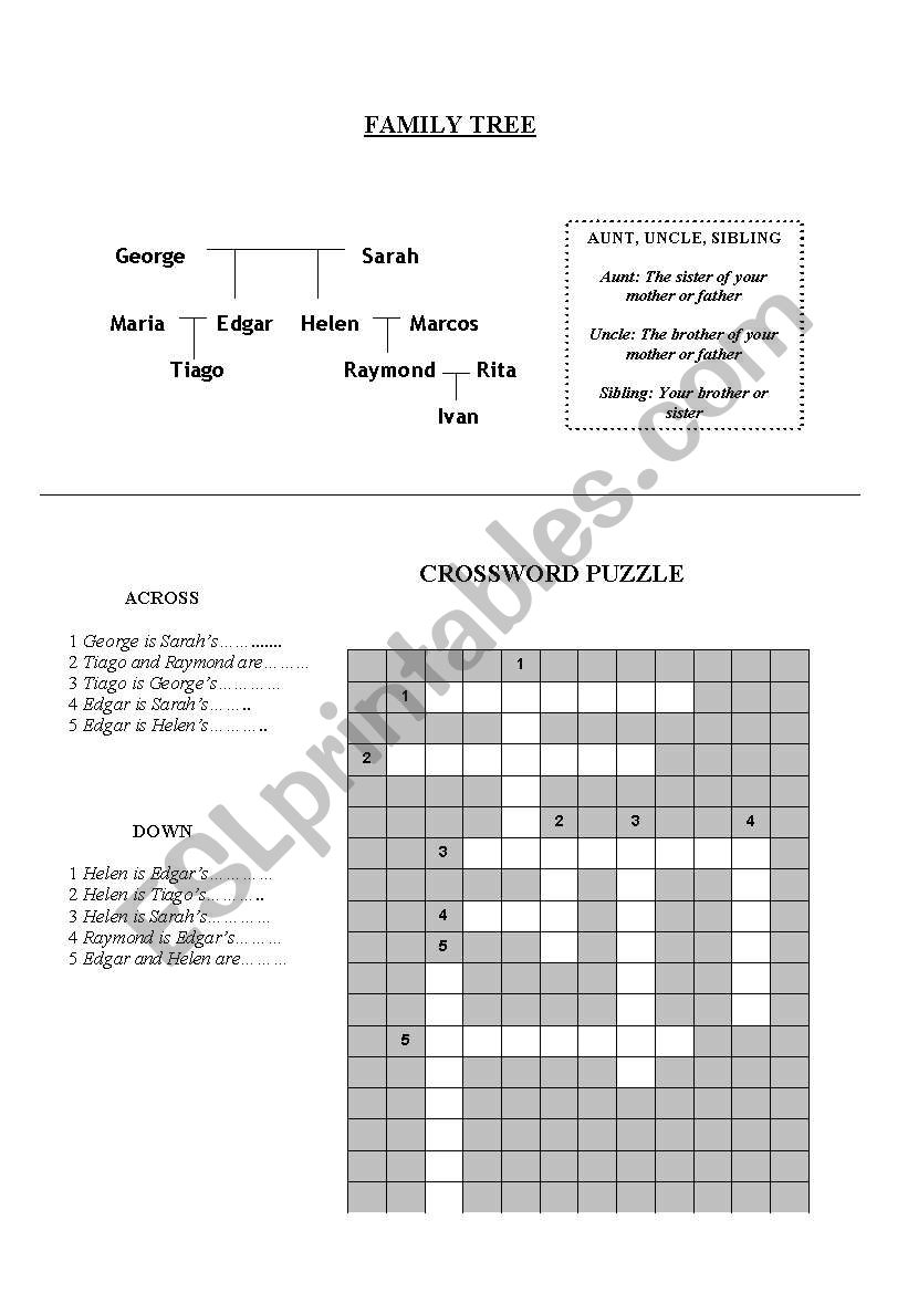 Family Tree Crossword worksheet