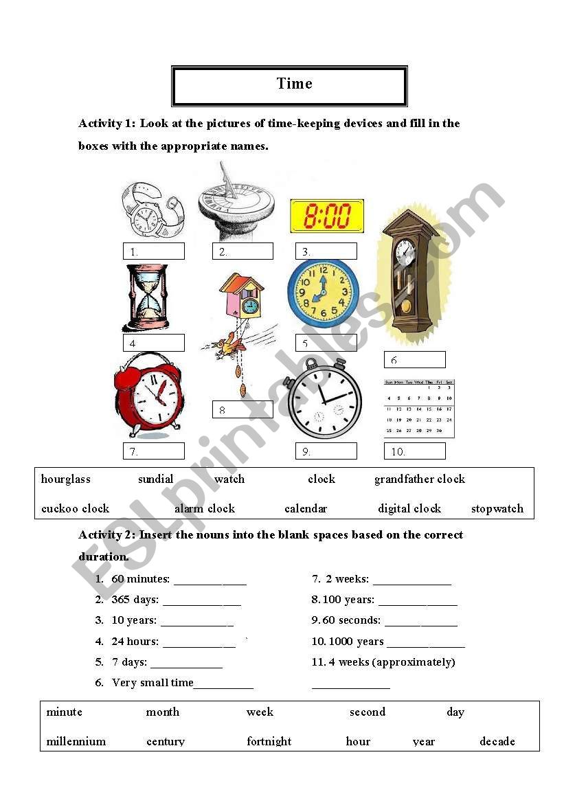 Time: (time-telling devices, durations, telling the time)