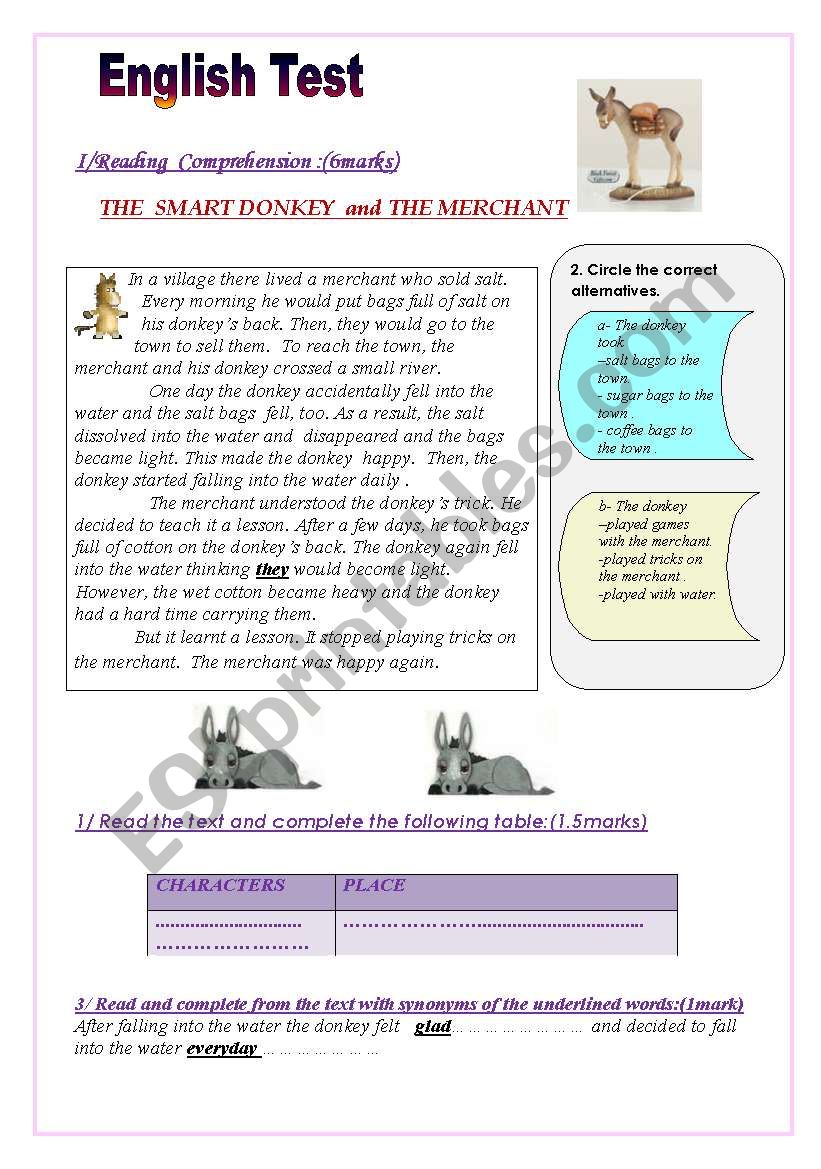 English test:(3 parts)(8th form End of term test):(with key answers) Reading comprehension/Grammar+Vocabulary tasks/writing