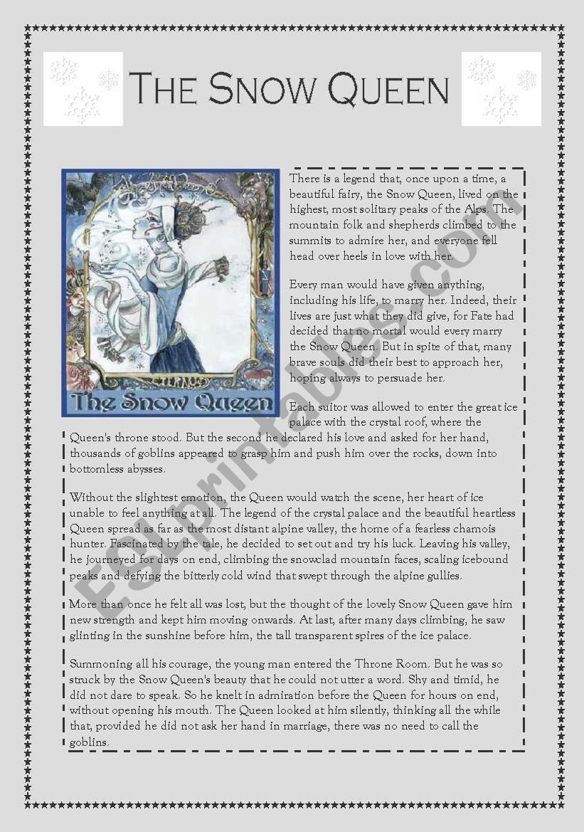 snow queen reading worksheet