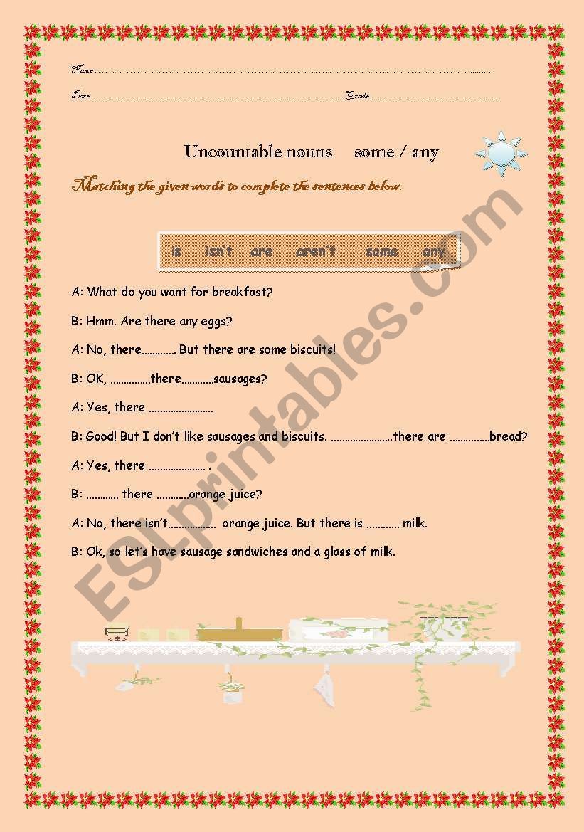uncountable nouns worksheet