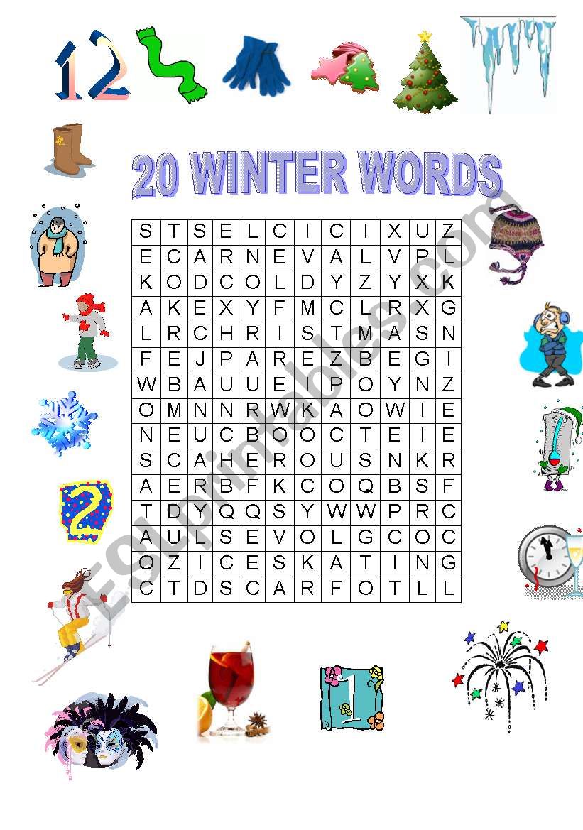 20 WINTER WORDS worksheet