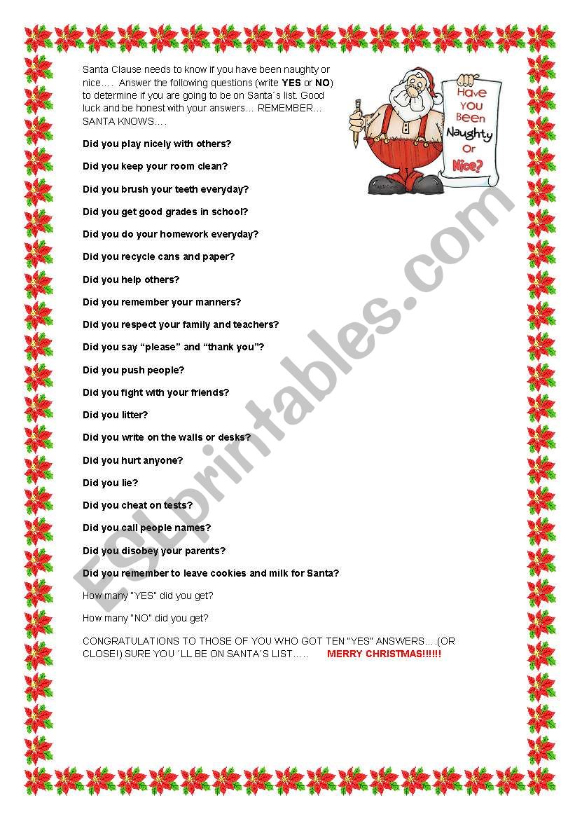 SANTAS LIST worksheet