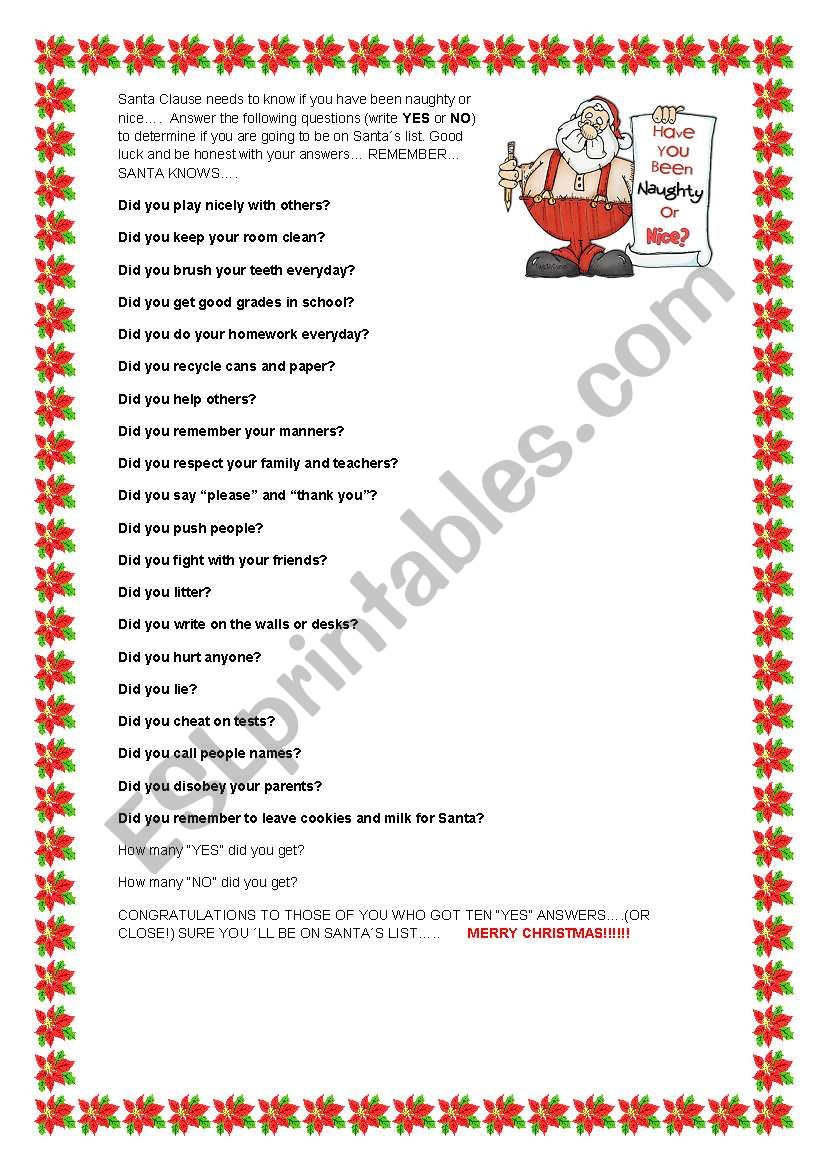 SANTAÂ´S LIST worksheet