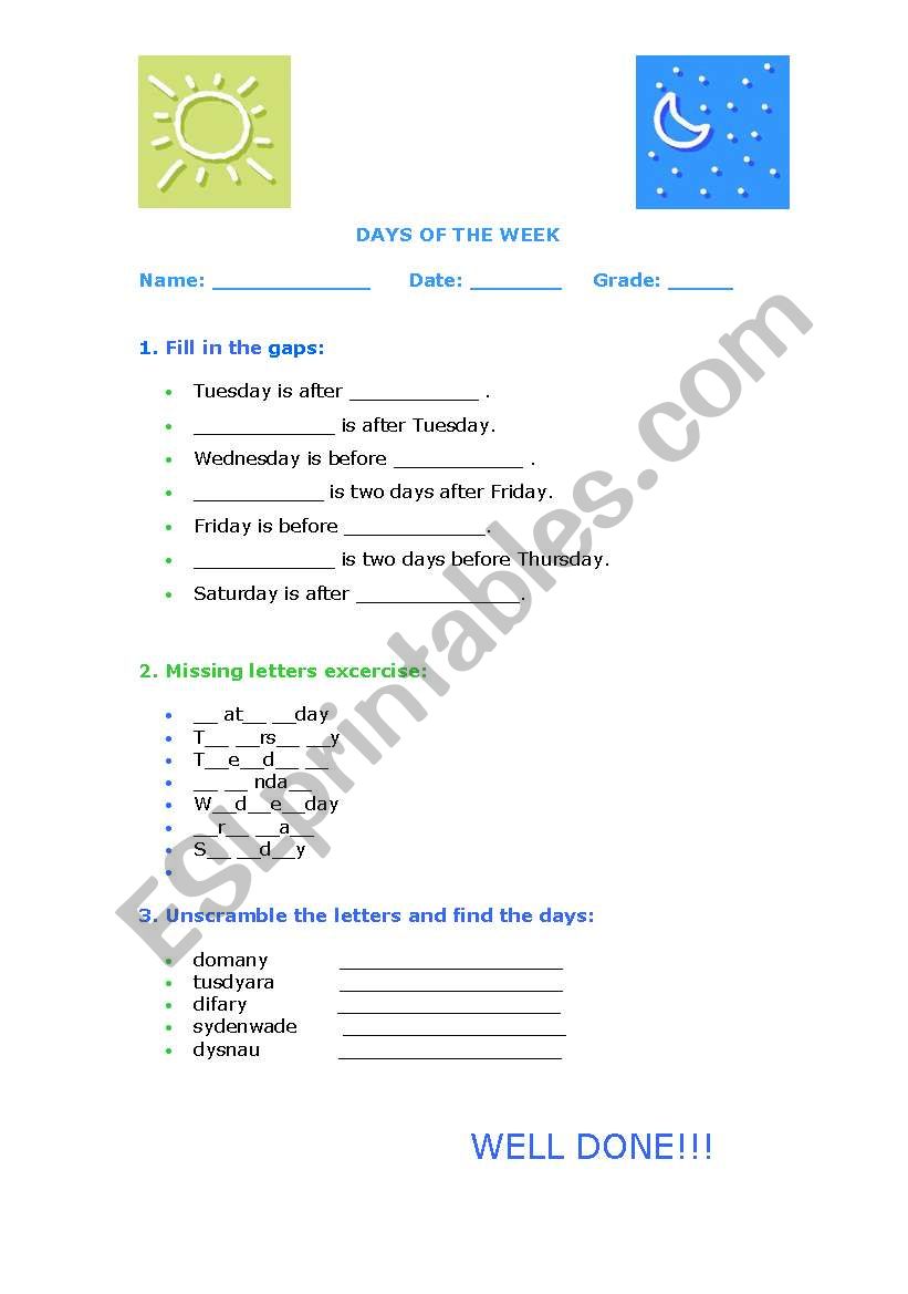 Days of the Week worksheet