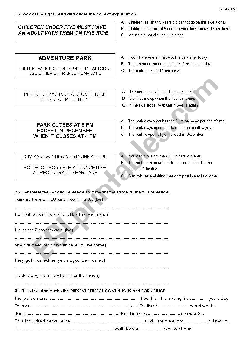 revision pre-intermediate worksheet