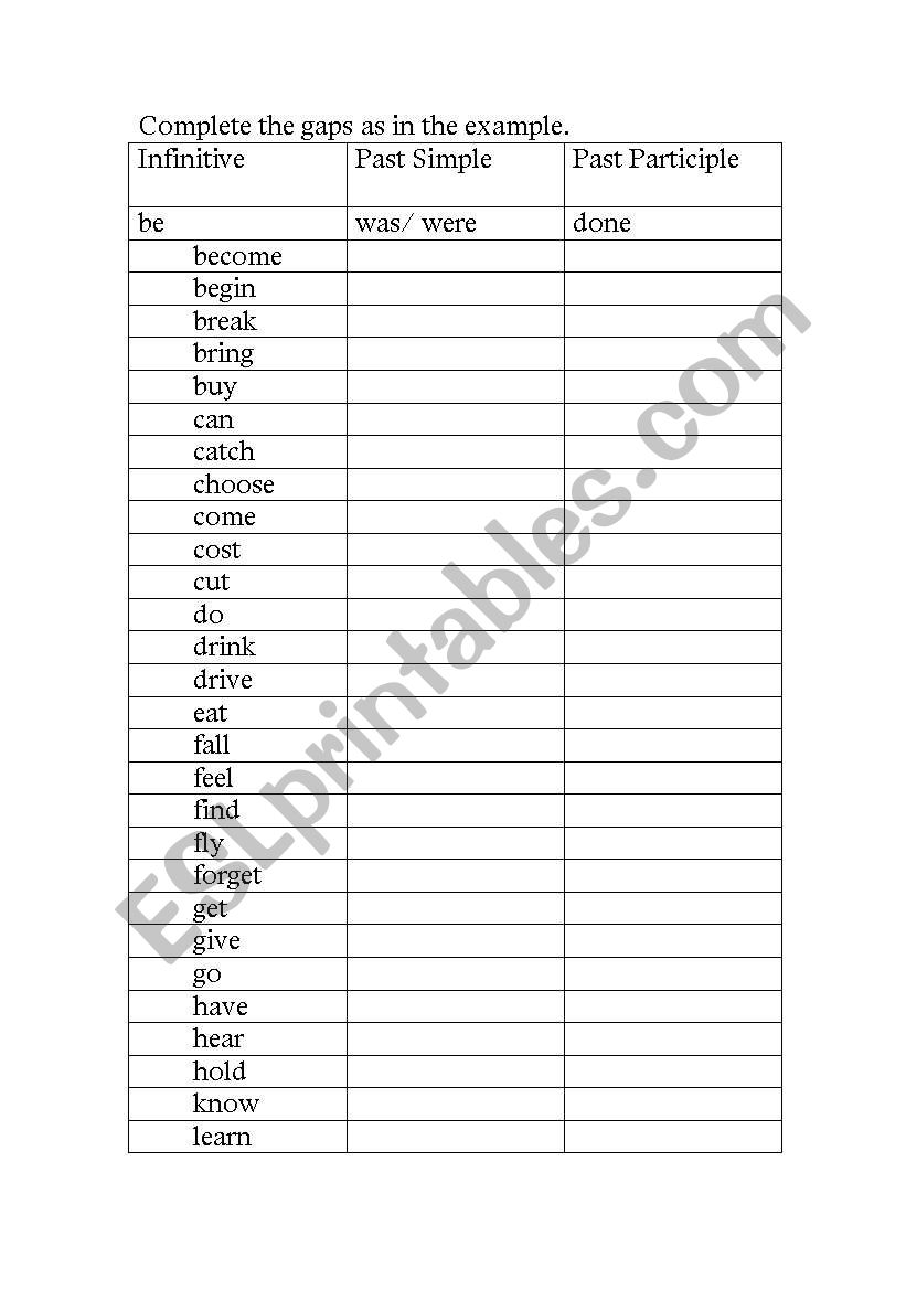 Face 2 Face Elementary Irregular Verbs Test