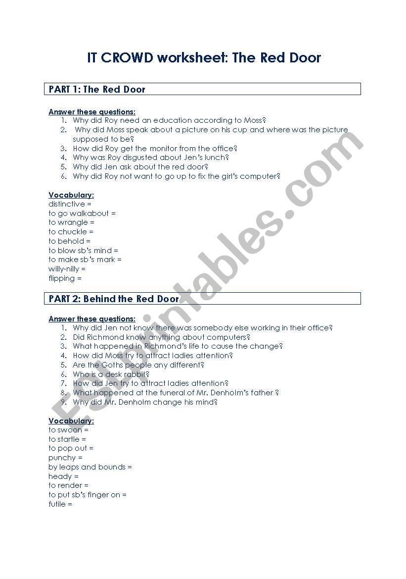 IT CROWD 1x04 - The Red Door worksheet