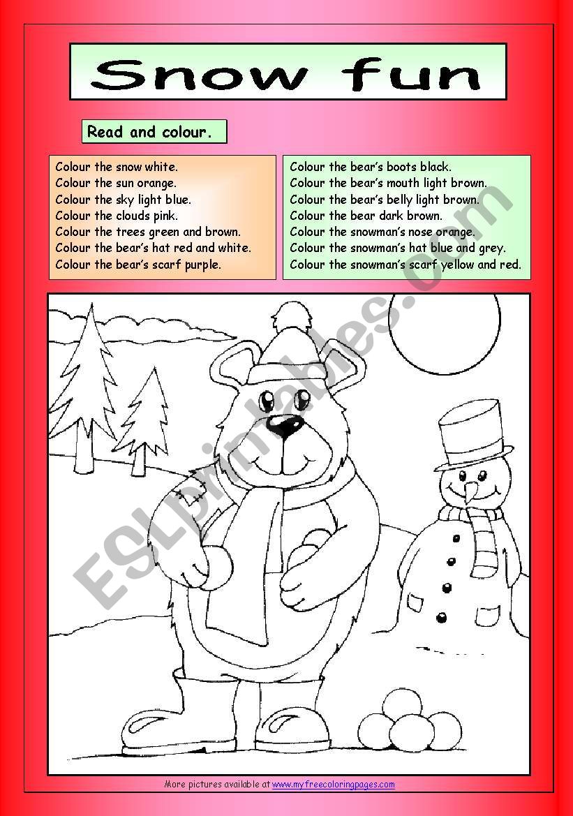 Read And Colour Snow Fun Esl Worksheet By Philipr