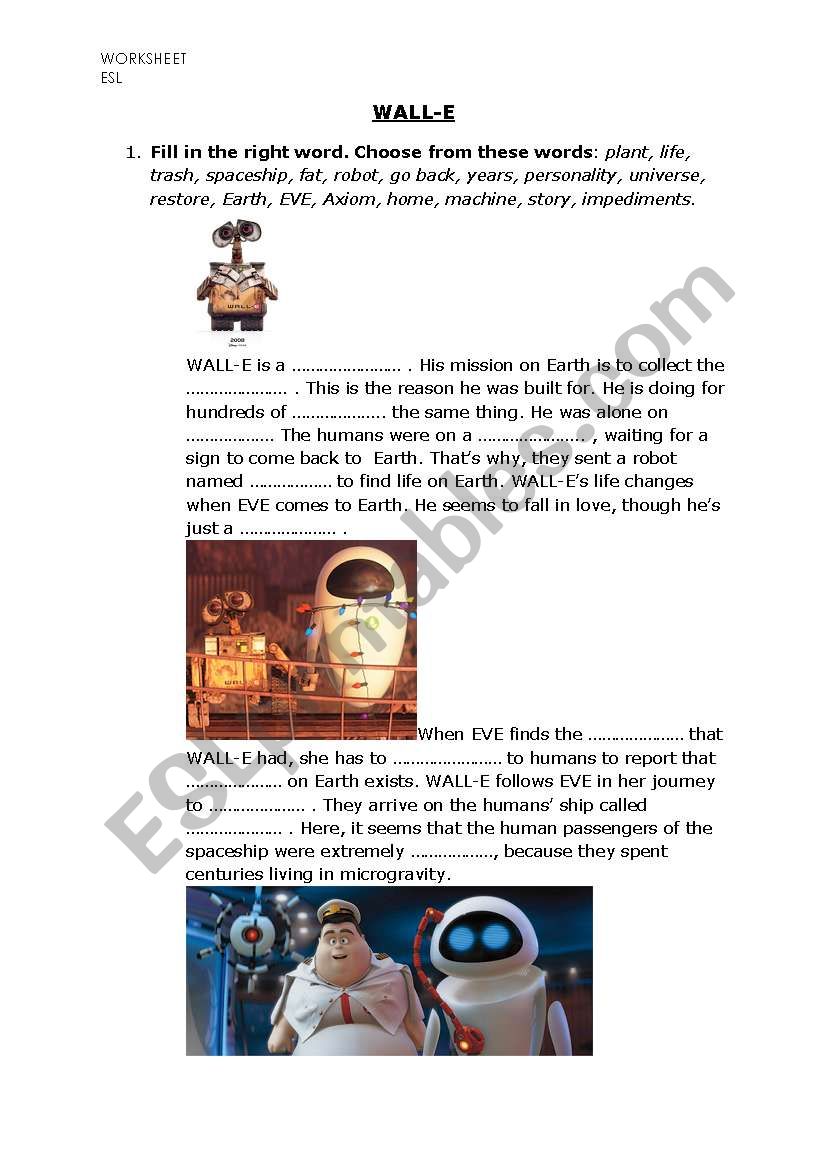 WALL-E - WORKSHEET worksheet