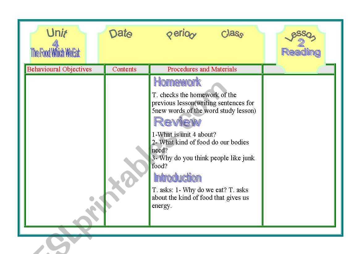 FOOD worksheet